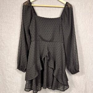 Mi Ami Francesca’s Swiss Dot Square Neck Puff Sleeve Ruffle Hem Mini Dress Sz M